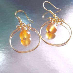 artisan earrings 613#mfs NEW boho Orange carnelian gemstone hoop dangle earrings